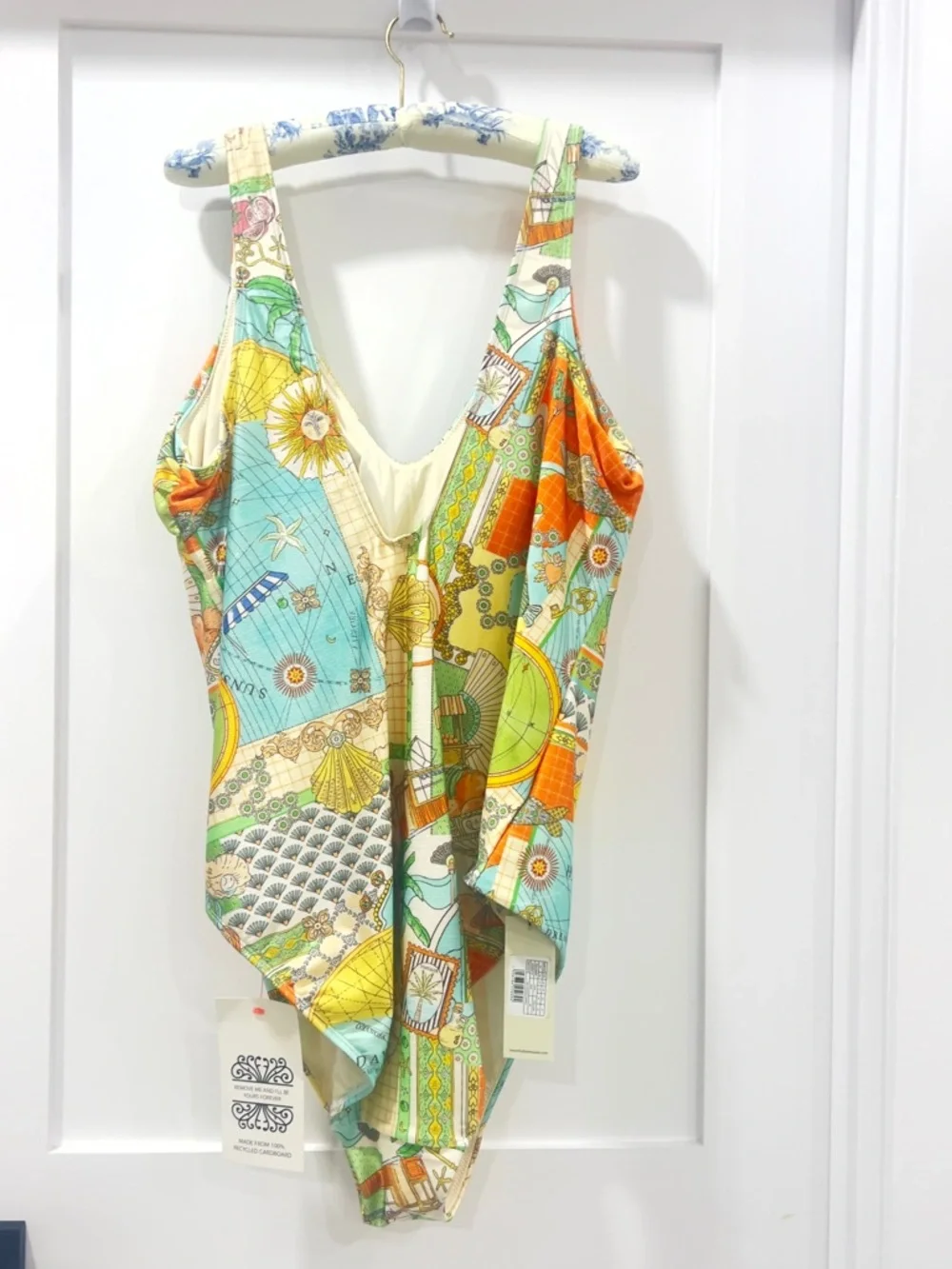 Never Fully Dressed Ecru Map Isla Scoopback Swimsuit Tummy Control Size US 20 - Picture 3 of 13